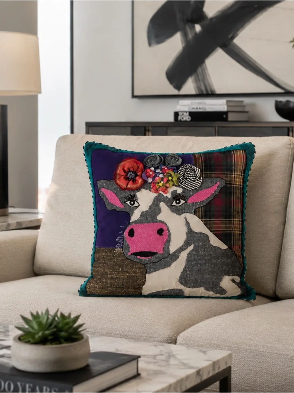 Mackenzie Childs UPSCALE SCULPTURED FRIDA COWLO Cow PILLOW Pre-Owned